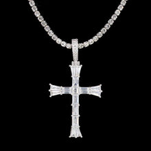 Load image into Gallery viewer, White Gold Baguette Cross