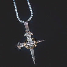 Load image into Gallery viewer, Two-Tone Large Dagger Cross in White/Yellow Gold
