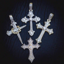 Load image into Gallery viewer, Two-Tone Large Dagger Cross in White/Yellow Gold