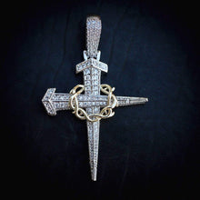 Load image into Gallery viewer, Two-Tone Large Dagger Cross in White/Yellow Gold