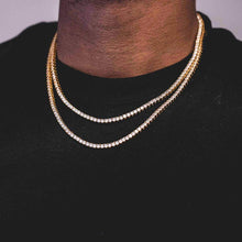 Load image into Gallery viewer, 3mm Round Cut Tennis Necklace in Yellow Gold

