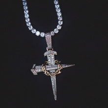 Load image into Gallery viewer, Two-Tone Large Dagger Cross in White/Yellow Gold
