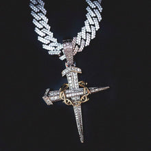 Load image into Gallery viewer, Two-Tone Large Dagger Cross in White/Yellow Gold
