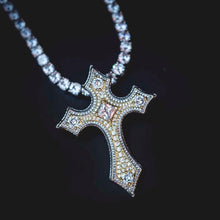 Load image into Gallery viewer, Two-Tone Clustered Diamond Cross in White/Yellow Gold
