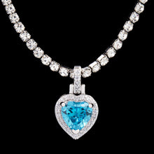 Load image into Gallery viewer, Iced Heart Pendant w/ blue stone
